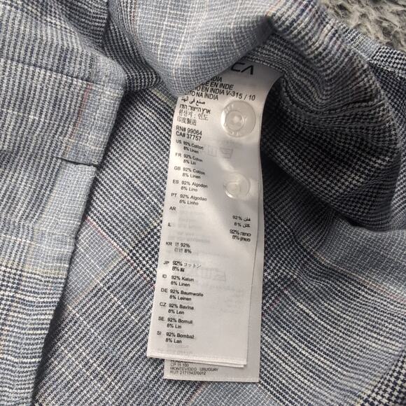 RVCA Shirt Men Extra Large Blue Linen Blend Plaid Button Up Short Sleeve Skater - Picture 3 of 7